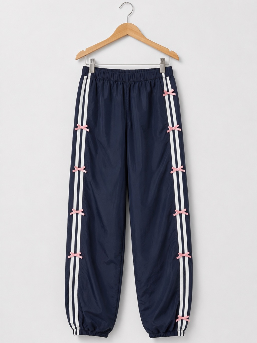 🎀Edikted Navy Track Pants with White Stripes & Pink Bows